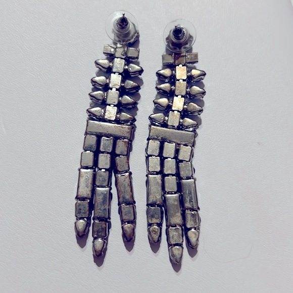 3” long blue and green rhinestone dangle pierced earrings - Picture 4 of 6